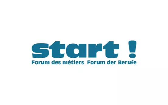 Logo de Start! Forum des métiers en bleu et blanc