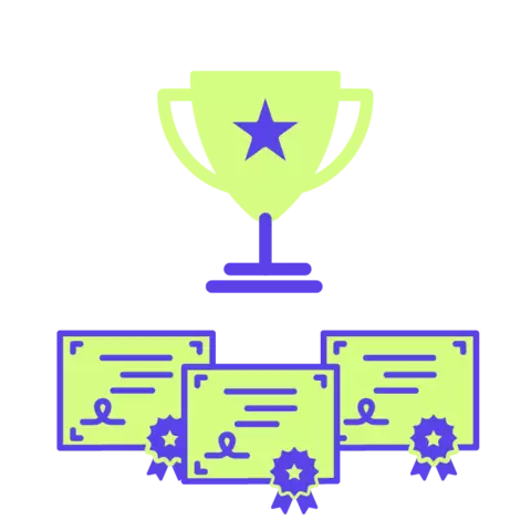 3 diplômes ainsi qu'un trophé