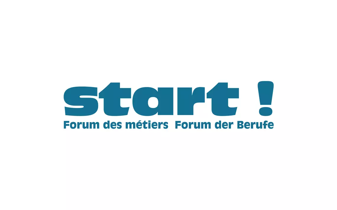 Logo de Start! Forum des métiers en bleu et blanc